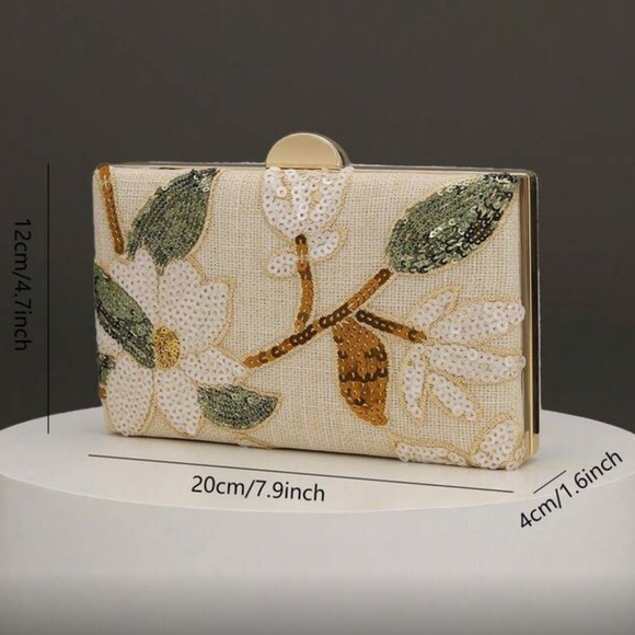 🆕 Floral Sequin Embroidered Box Clutch Handbag - Picture 3 of 8